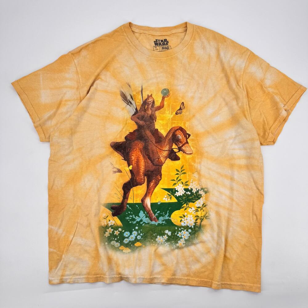 Star Wars Jar Jar Binks T Shirt Mens Large Yellow Tie Dye Mad Engine Graphic Tee
